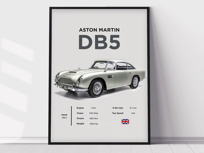 Aston Martin DB5 Digital Print, Boys Room Decor, Home Office Art, Room Decor, Car Posters