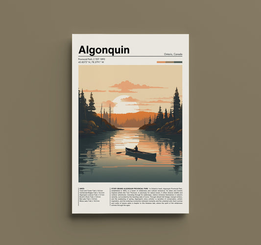 Retro Algonquin Poster - Vintage Canadian Wilderness Art Print, Ontario Travel Decor, Nature Lover Gift