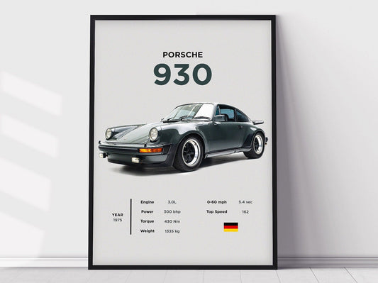 Porsche 930 Turbo Poster Print, Boys Room Decor, Home Office Art, Room Decor, Digital Posters, Car Posters