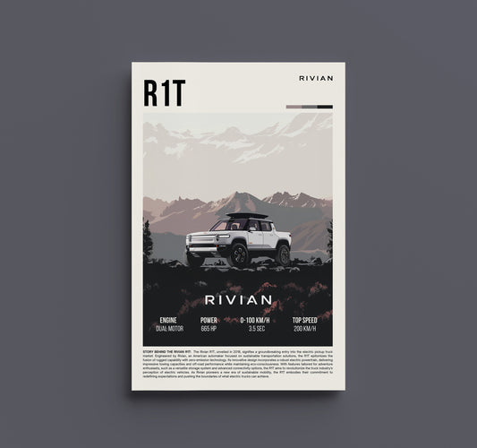 Rivian R1T Vintage Poster - Electric Adventure Truck Art Print for Garage Decor & Enthusiast Gift, Car Lover Gift, EV Car