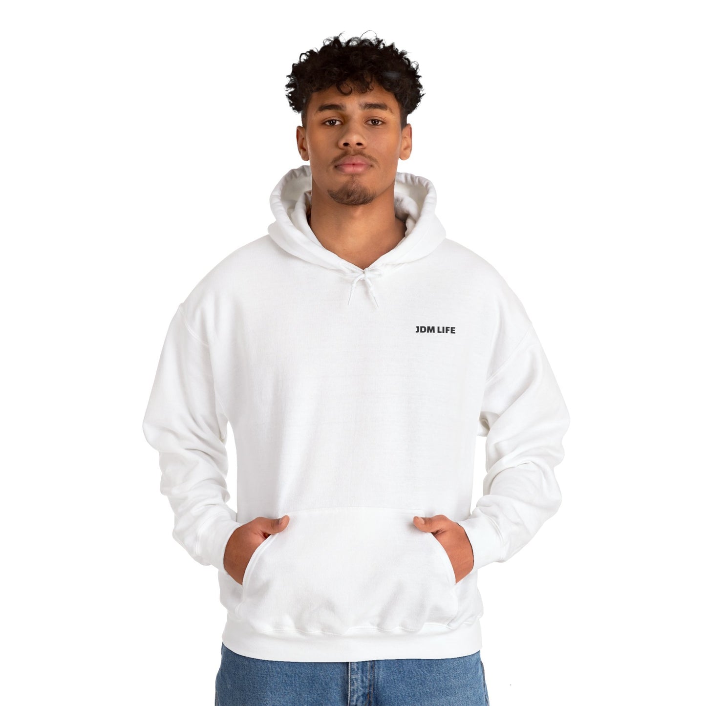 JDM White Subaru WRX STI Hoodie Clean and Simple Aesthetic with Cherry Blossom Background