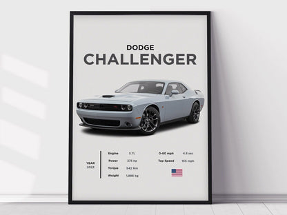 Dodge Challenger Poster Print, Boys Room Decor, Home Office Art, Room Decor, Digital Posters, Car Posters