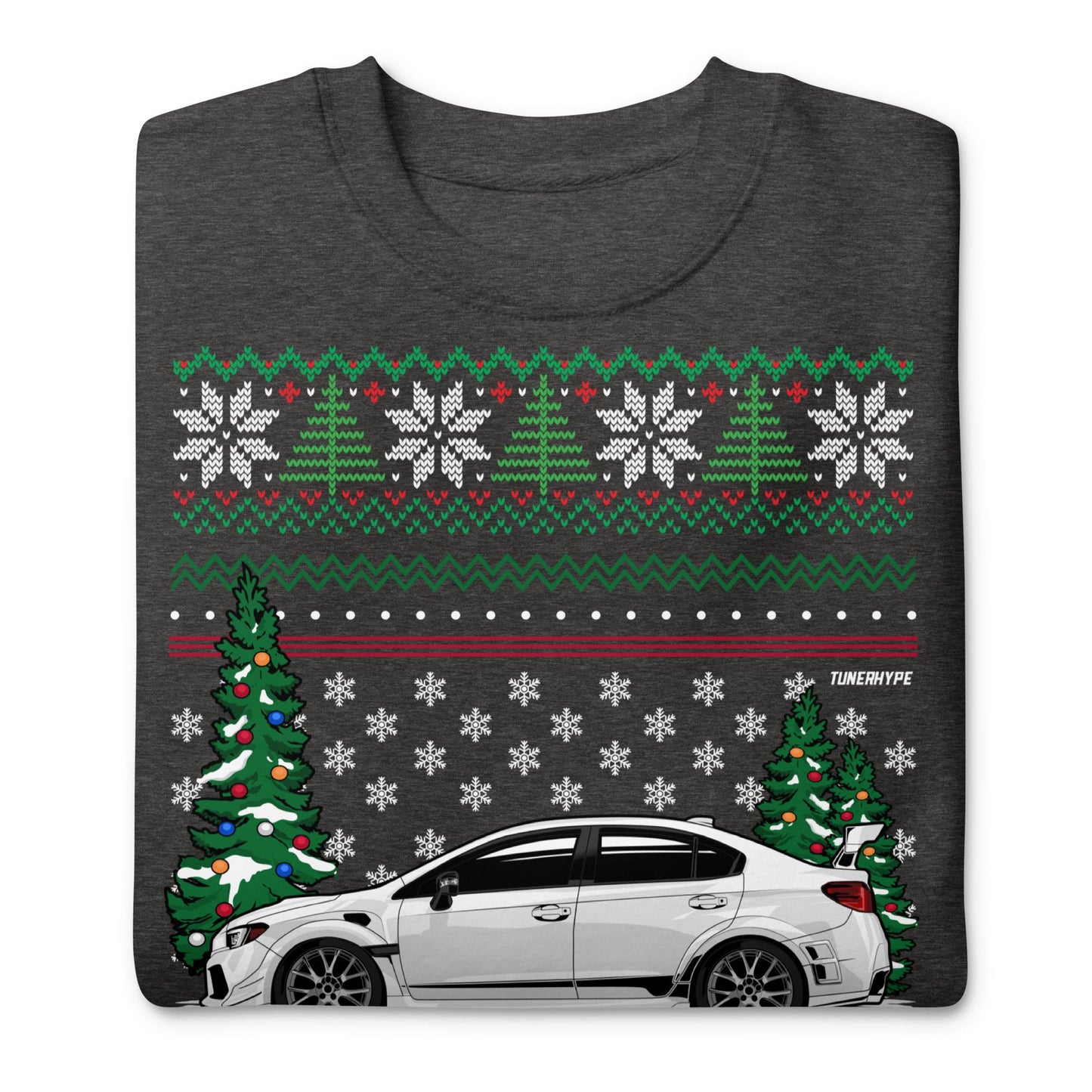 Pull de Noël moche - Subaru WRX en blanc - Pull de Noël moche - Cadeau de Noël pour les amateurs de voitures, cadeau de Noël amusant