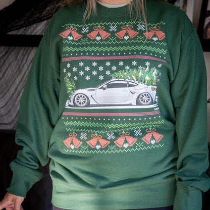 Pull de Noël moche - Subaru WRX en blanc - Pull de Noël moche - Cadeau de Noël pour les amateurs de voitures, cadeau de Noël amusant