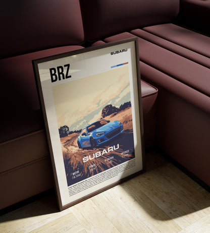 Subaru BRZ Poster - Retro Style JDM Sports Car Wall Art - Iconic Car Enthusiast Decor - Perfect Gift for Subaru Fans and Automotive Lovers