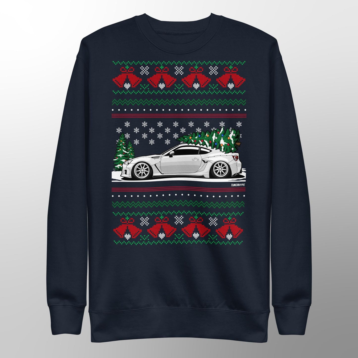 JDM Ugly Christmas Sweater - White Subaru BRZ / Toyota 86-FRS - Ugly Xmas Sweater - Car Guy Holiday Gift, Funny Christmas Gift